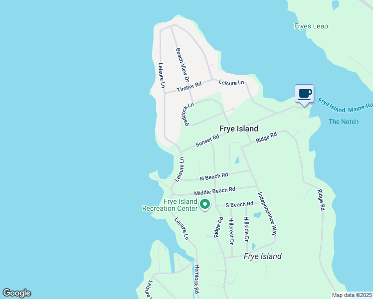 map of restaurants, bars, coffee shops, grocery stores, and more near 29 Leisure Lane in Frye Island