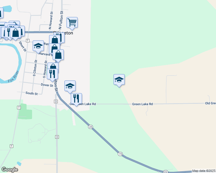 map of restaurants, bars, coffee shops, grocery stores, and more near W4618 Old Green Lake Road in Princeton