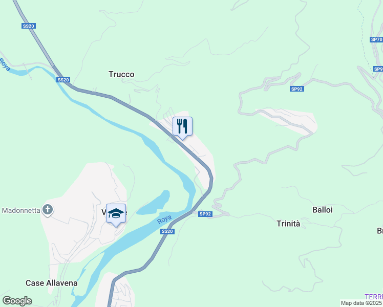 map of restaurants, bars, coffee shops, grocery stores, and more near Strada Statale 20 in Trucco