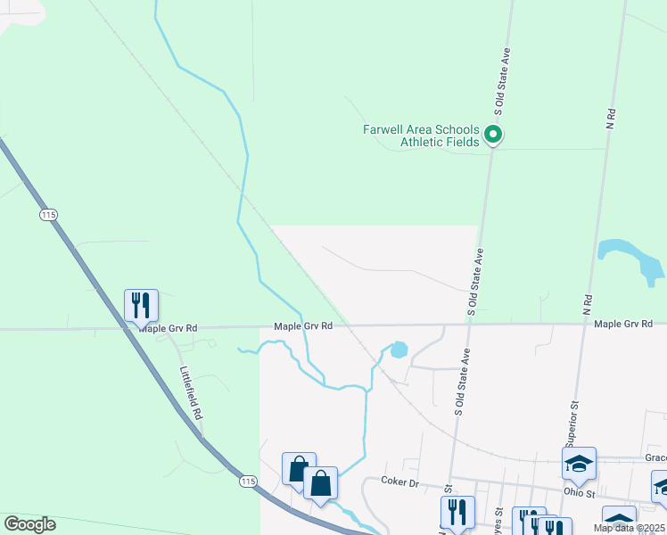 map of restaurants, bars, coffee shops, grocery stores, and more near 1281 Commerce Drive in Farwell