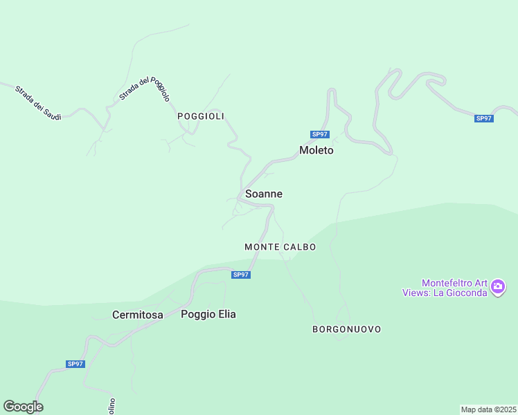map of restaurants, bars, coffee shops, grocery stores, and more near 63 Via Strada per Soanne in Soanne