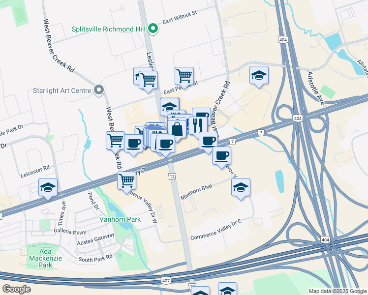 map of restaurants, bars, coffee shops, grocery stores, and more near 3700 Highway 7 in Vaughan