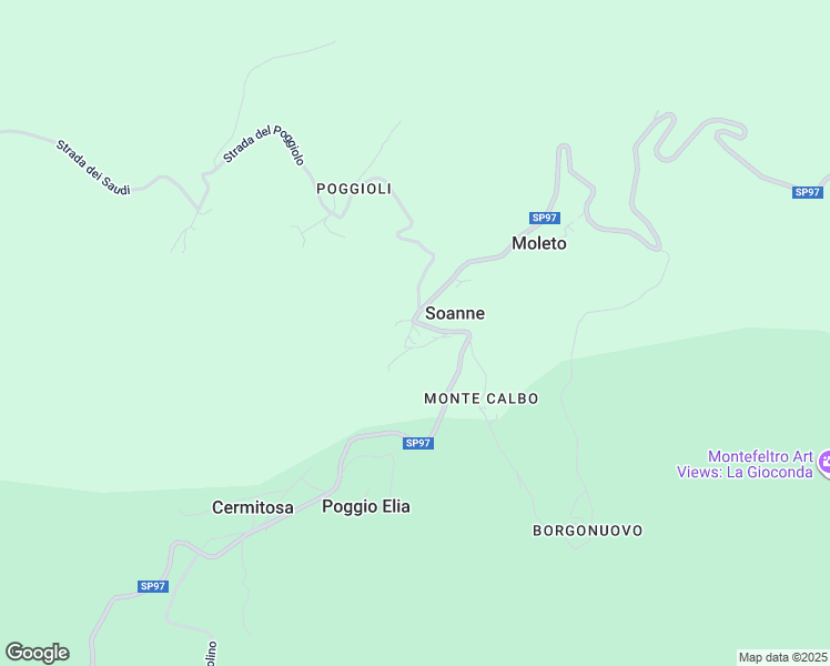 map of restaurants, bars, coffee shops, grocery stores, and more near 63 Via Strada per Soanne in Soanne