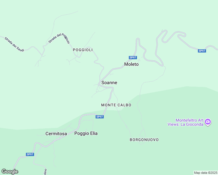 map of restaurants, bars, coffee shops, grocery stores, and more near 7 Via Strada per Soanne in Provincia di Rimini