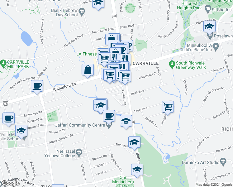 map of restaurants, bars, coffee shops, grocery stores, and more near 4 Sable Road in Vaughan