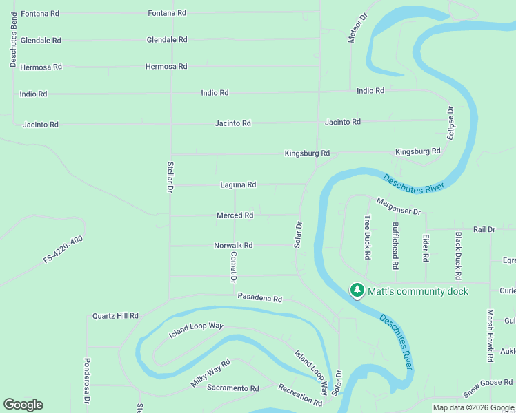 map of restaurants, bars, coffee shops, grocery stores, and more near 17126 Merced Road in Bend