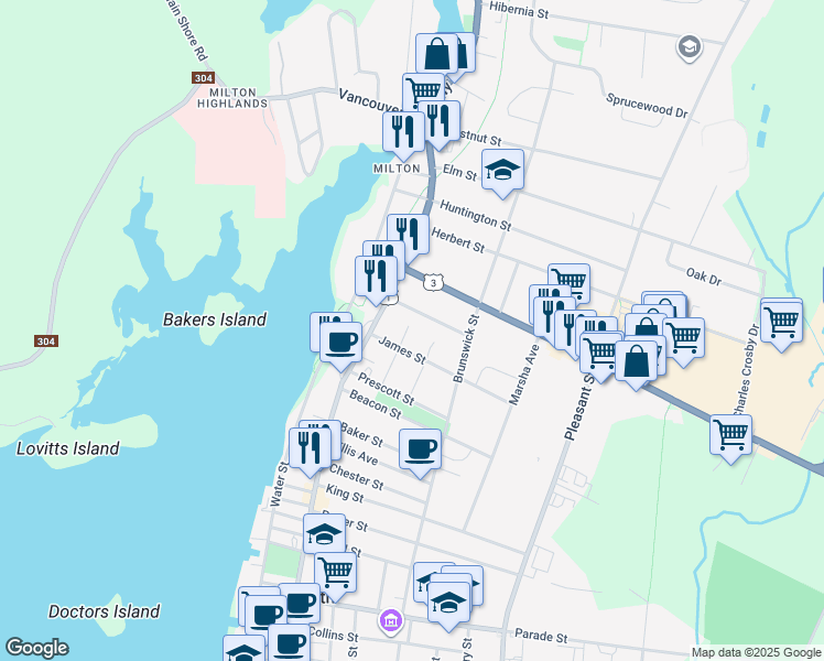map of restaurants, bars, coffee shops, grocery stores, and more near 1 Whipple Street in Yarmouth