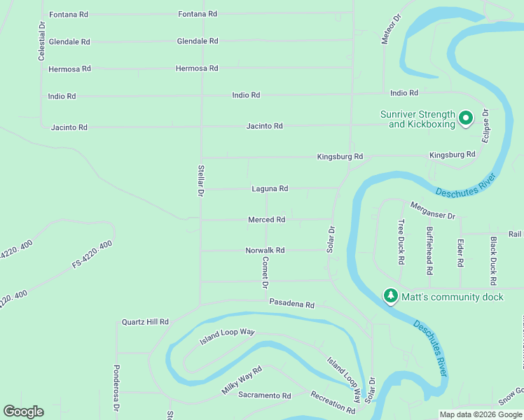 map of restaurants, bars, coffee shops, grocery stores, and more near 17092 Merced Road in Bend