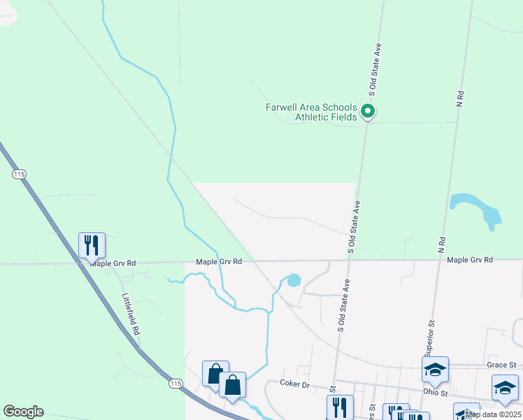 map of restaurants, bars, coffee shops, grocery stores, and more near 1281 Commerce Drive in Farwell