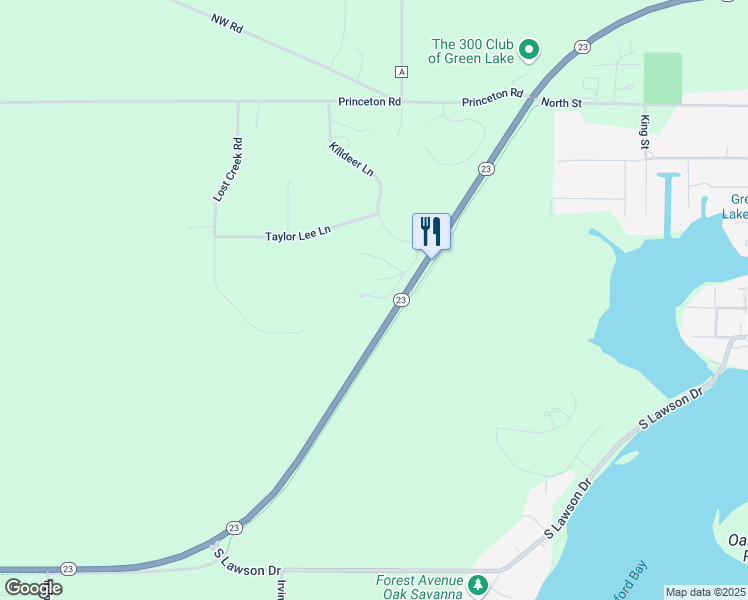 map of restaurants, bars, coffee shops, grocery stores, and more near 5908 Lost Creek Road in Green Lake