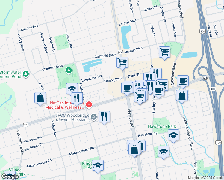 map of restaurants, bars, coffee shops, grocery stores, and more near 3812 Major Mackenzie Drive West in Vaughan