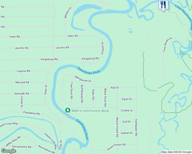 map of restaurants, bars, coffee shops, grocery stores, and more near 56300 Eider Road in Bend