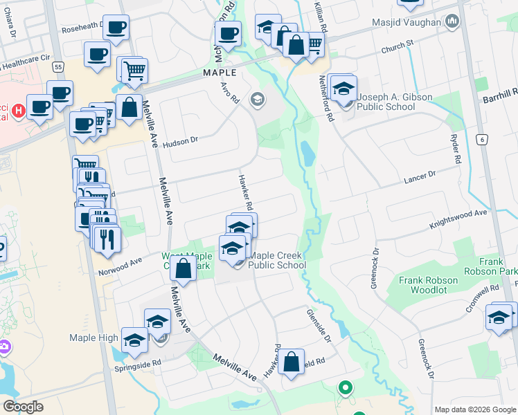 map of restaurants, bars, coffee shops, grocery stores, and more near 156 Villandry Crescent in Vaughan