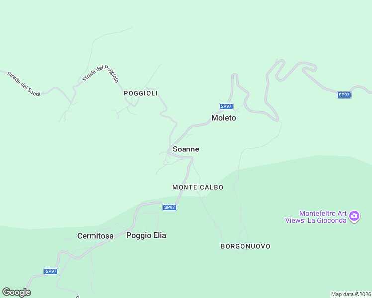 map of restaurants, bars, coffee shops, grocery stores, and more near 132 Via Strada per Soanne in Soanne