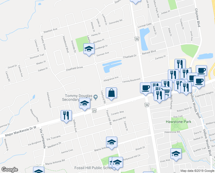 map of restaurants, bars, coffee shops, grocery stores, and more near 130 Farooq Boulevard in Vaughan