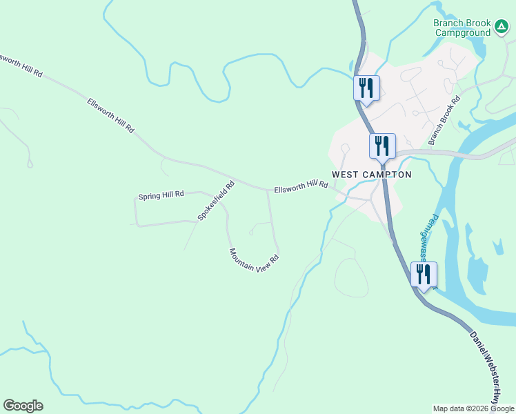 map of restaurants, bars, coffee shops, grocery stores, and more near 73 Ellsworth Hill Road in Campton