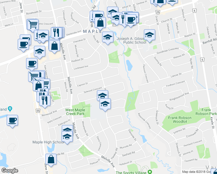 map of restaurants, bars, coffee shops, grocery stores, and more near 156 Villandry Crescent in Vaughan