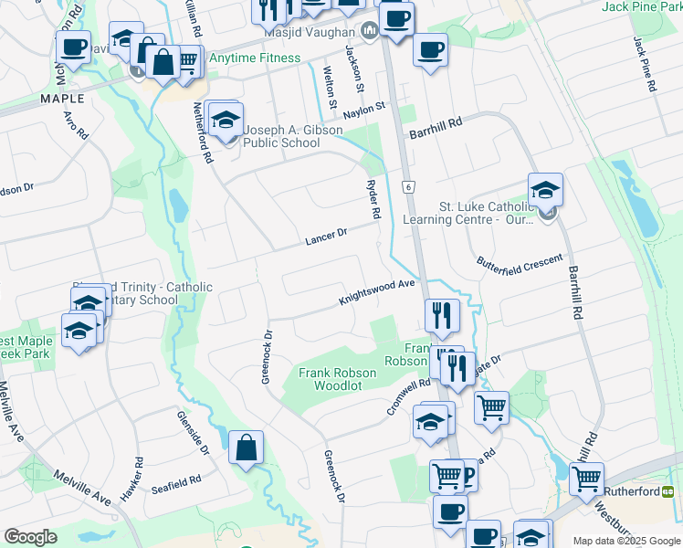 map of restaurants, bars, coffee shops, grocery stores, and more near 236 Findhorn Crescent in Vaughan