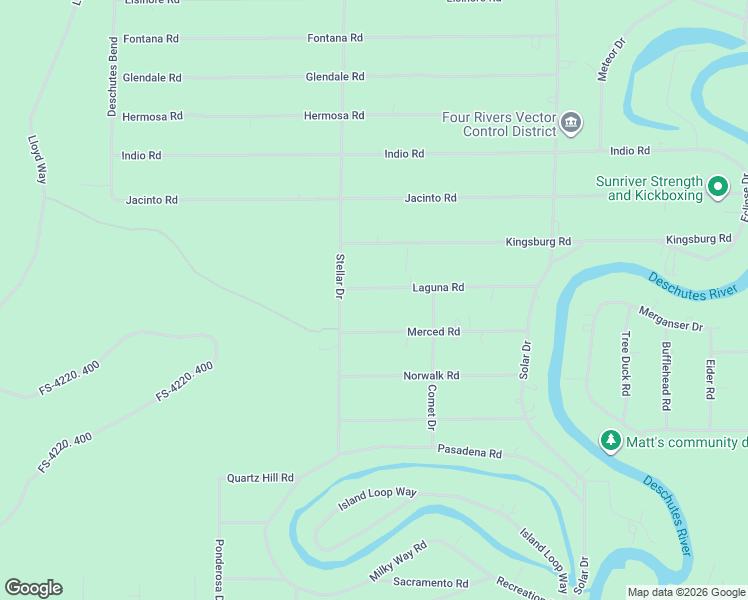map of restaurants, bars, coffee shops, grocery stores, and more near 17042 Laguna Road in Bend