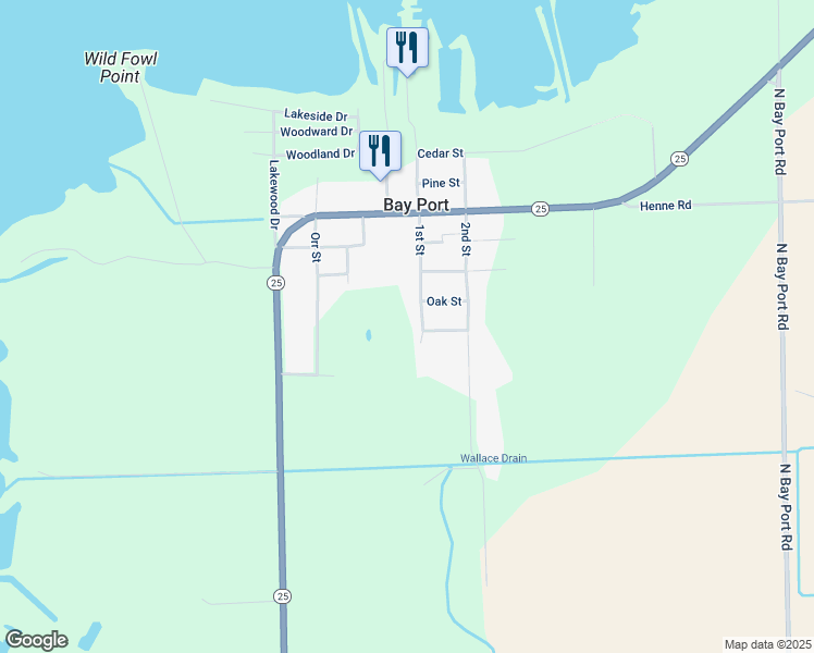 map of restaurants, bars, coffee shops, grocery stores, and more near 619 1st Street in Bay Port
