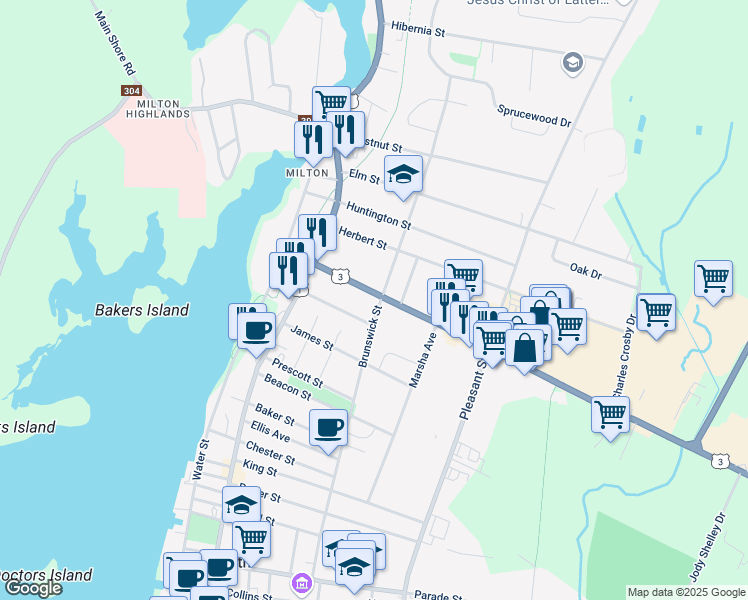 map of restaurants, bars, coffee shops, grocery stores, and more near 25 Starrs Road in Yarmouth