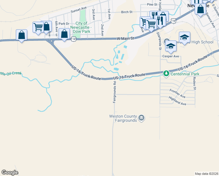 map of restaurants, bars, coffee shops, grocery stores, and more near 13 Fairgrounds Road in Newcastle