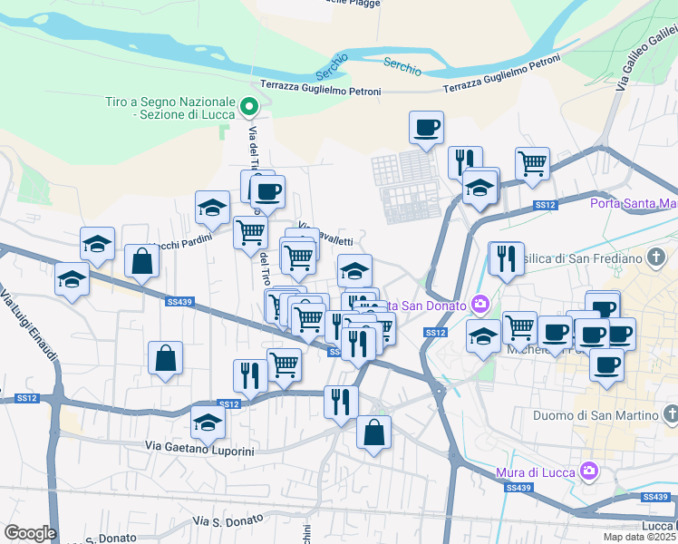map of restaurants, bars, coffee shops, grocery stores, and more near 149 Via Don Giorgio Bigongiari in Lucca