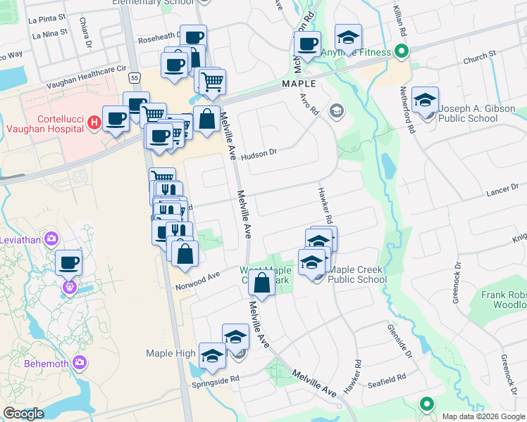 map of restaurants, bars, coffee shops, grocery stores, and more near 246 Caproni Drive in Vaughan