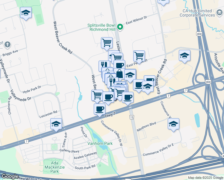 map of restaurants, bars, coffee shops, grocery stores, and more near 20 Wertheim Court in Richmond Hill