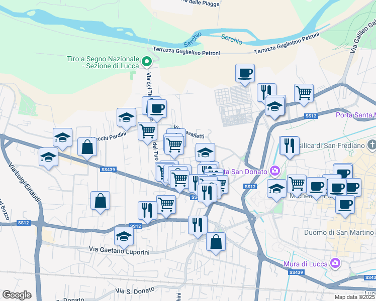 map of restaurants, bars, coffee shops, grocery stores, and more near 149 Via Don Giorgio Bigongiari in Lucca