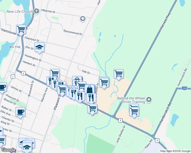 map of restaurants, bars, coffee shops, grocery stores, and more near 35 Oak Drive in Yarmouth