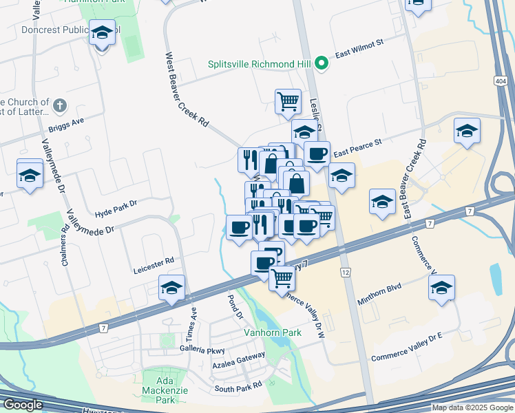 map of restaurants, bars, coffee shops, grocery stores, and more near 180 West Beaver Creek Road in Richmond Hill