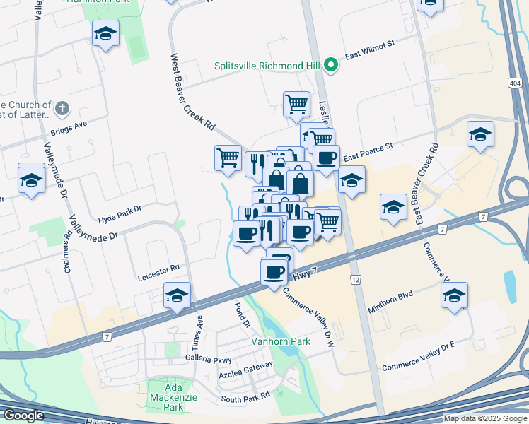 map of restaurants, bars, coffee shops, grocery stores, and more near 180 West Beaver Creek Road in Richmond Hill