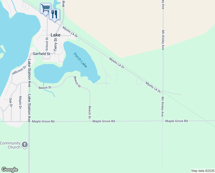 map of restaurants, bars, coffee shops, grocery stores, and more near 9508 Perch Lake Road in Lake