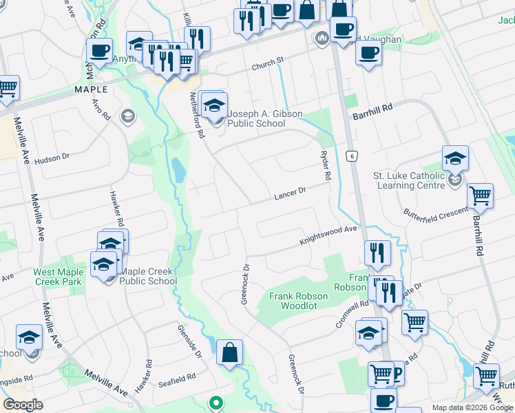 map of restaurants, bars, coffee shops, grocery stores, and more near 33 Lancer Drive in Vaughan