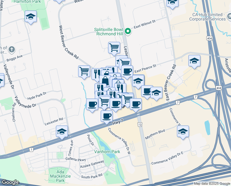 map of restaurants, bars, coffee shops, grocery stores, and more near 20 Wertheim Court in Richmond Hill