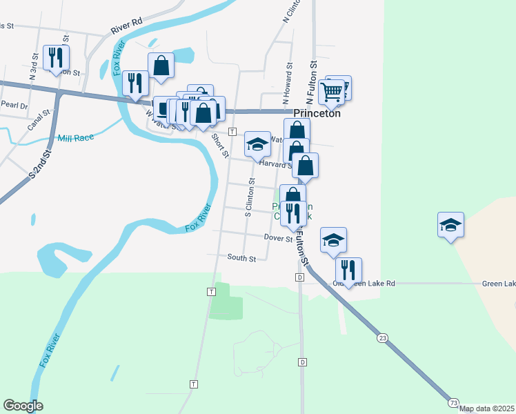 map of restaurants, bars, coffee shops, grocery stores, and more near 218 Dodge Street in Princeton