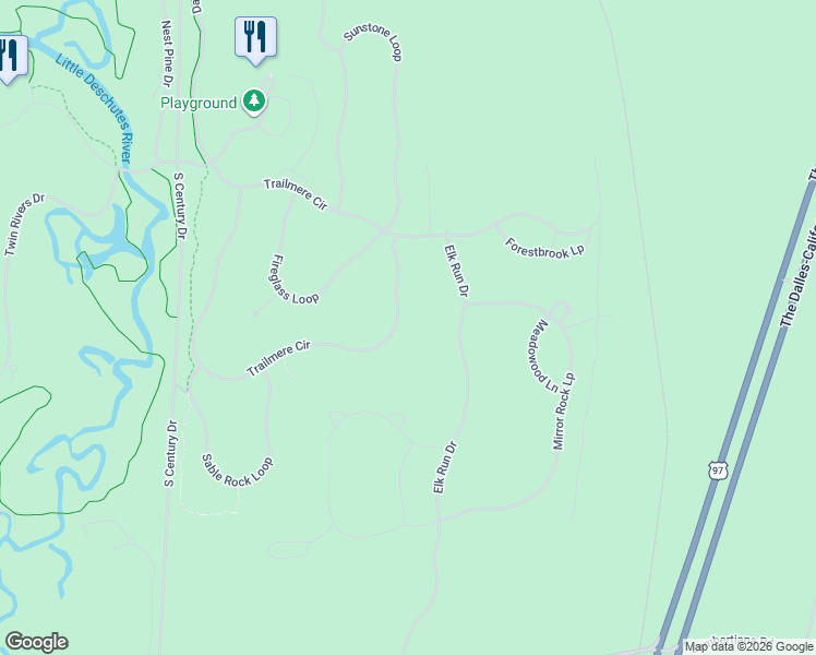 map of restaurants, bars, coffee shops, grocery stores, and more near 56241 Trailmere Circle in Bend