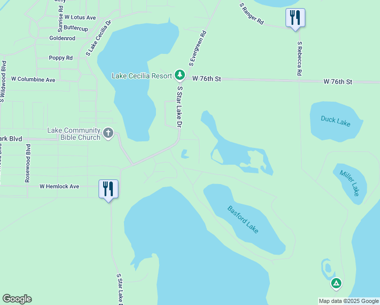 map of restaurants, bars, coffee shops, grocery stores, and more near 7719 Merlo Trail in Baldwin