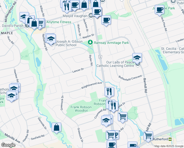 map of restaurants, bars, coffee shops, grocery stores, and more near 59 Cromarty Place in Vaughan