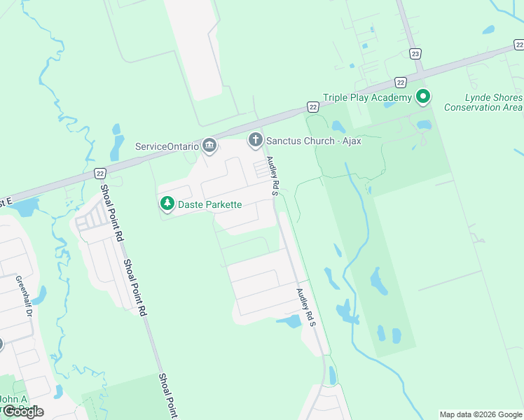 map of restaurants, bars, coffee shops, grocery stores, and more near 79 Jevons Drive in Ajax