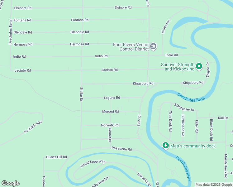map of restaurants, bars, coffee shops, grocery stores, and more near 17118 Laguna Road in Bend