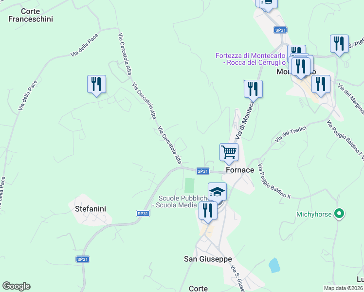 map of restaurants, bars, coffee shops, grocery stores, and more near 2 Via Cercatoia Alta in Provincia di Lucca