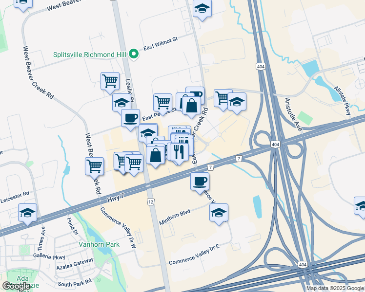 map of restaurants, bars, coffee shops, grocery stores, and more near in Richmond Hill