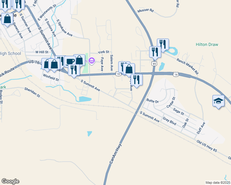map of restaurants, bars, coffee shops, grocery stores, and more near 1101-1199 South Summit Avenue in Newcastle