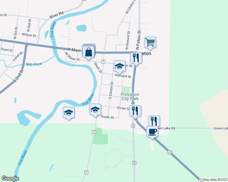 map of restaurants, bars, coffee shops, grocery stores, and more near 218 Dodge Street in Princeton