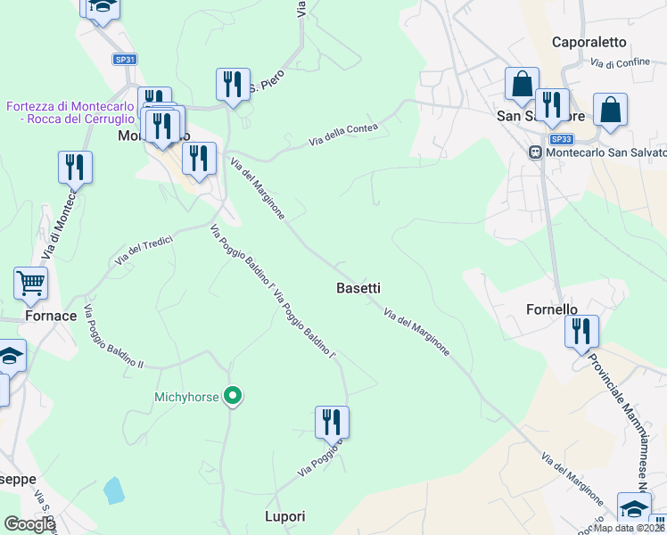 map of restaurants, bars, coffee shops, grocery stores, and more near 5 Via del Marginone in Provincia di Lucca
