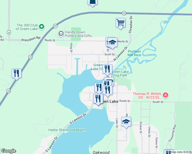map of restaurants, bars, coffee shops, grocery stores, and more near 557 Gold Street in Green Lake