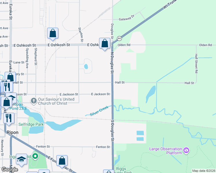 map of restaurants, bars, coffee shops, grocery stores, and more near 150 Douglas Street in Ripon