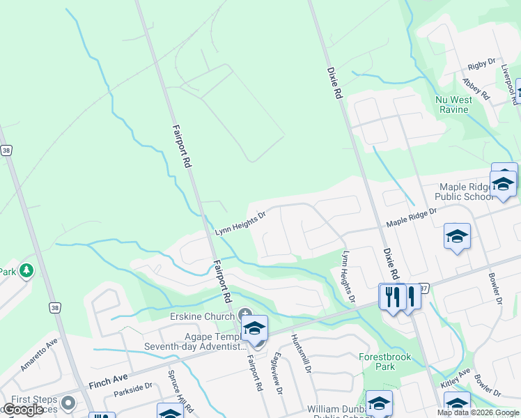 map of restaurants, bars, coffee shops, grocery stores, and more near 2109 Lynn Heights Drive in Pickering